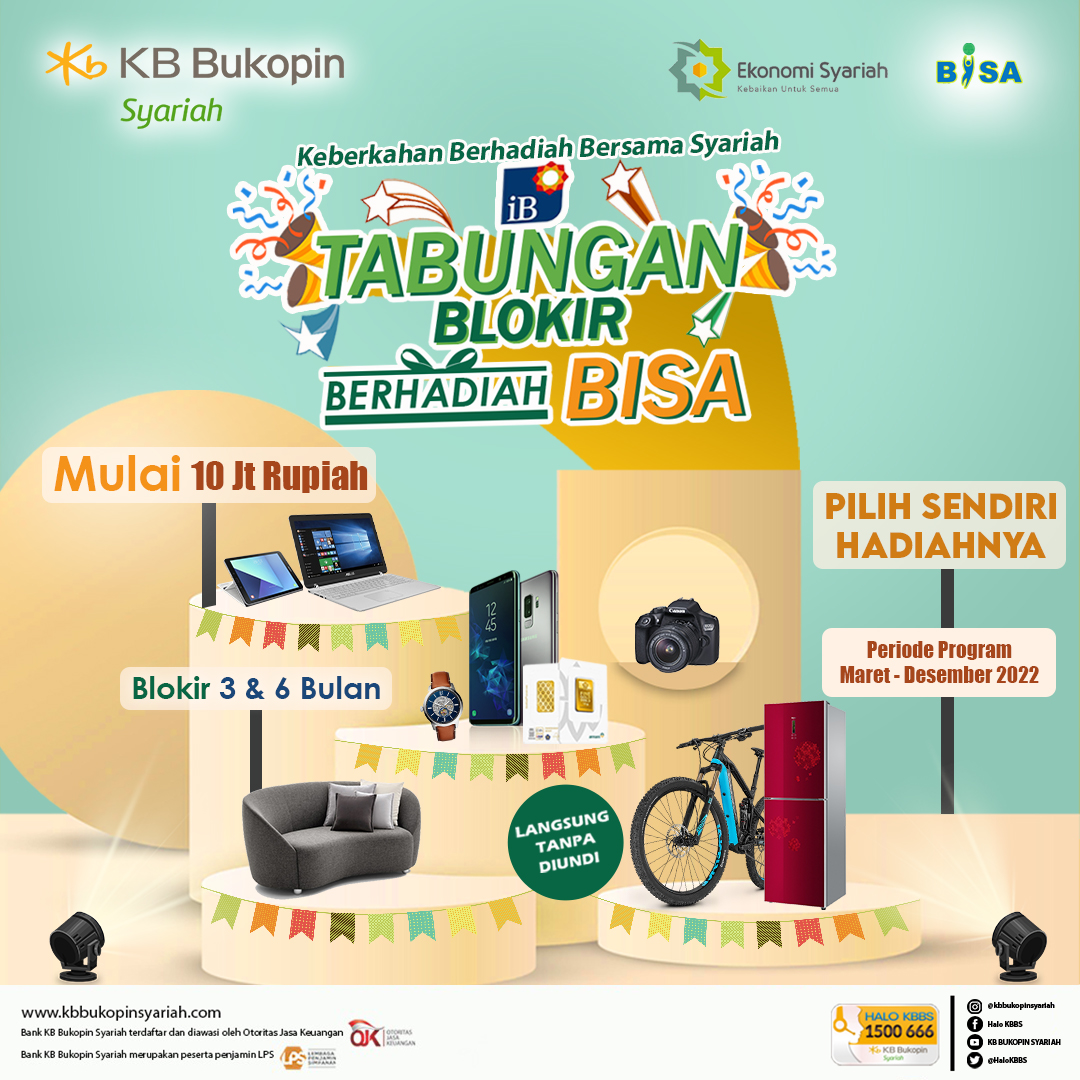 HaloKBBS's tweet photo. Nabung jadi luar biasa kalau dapet hadiah langsung
Yuk ikuti Program Tabungan Blokir Berhadiah Bisa dan kamu BISA dapatkan langsung hadiahnya!. Mulai dari nabung Rp. 10 Juta, Periode Program tanggal 28 Maret 2022 s/d 31 Desember 2022

Info lebih lanjut hubungi Halo KBBS 1500 666 https://t.co/nkpJKGuJ6X
