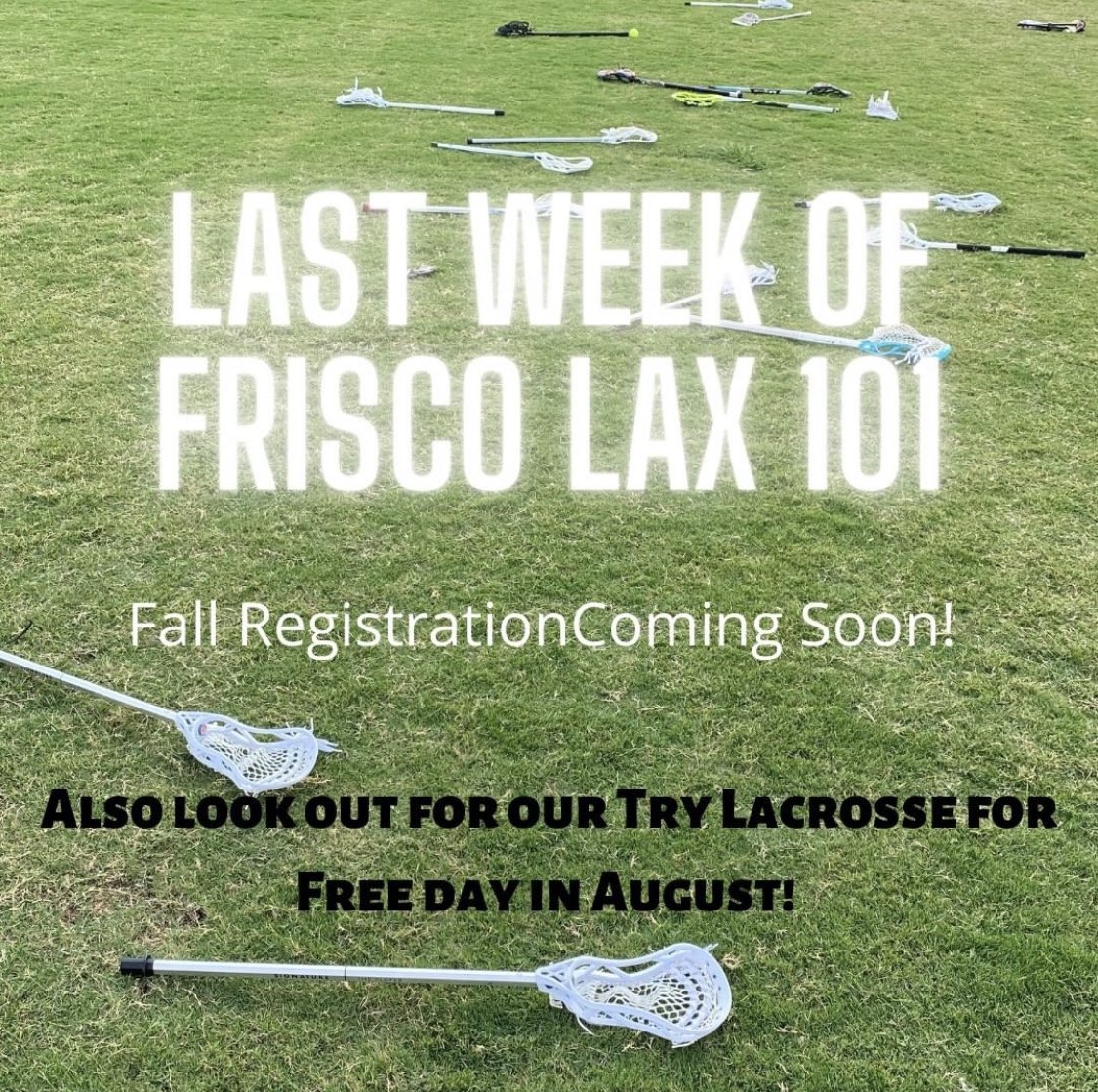 Last week of Frisco Lacrosse 101 at BF Phillips Park! Keep an eye out for fall registration and our try lacrosse for free day in August! Come try the fastest sport on two feet!