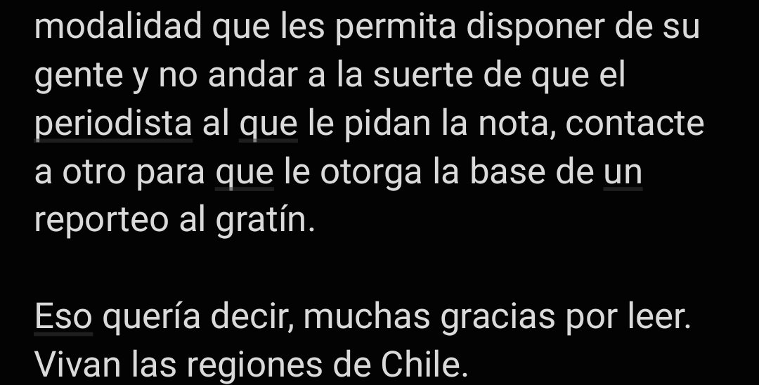 CEspinozaQ's tweet photo. CREO NECESARIO DECIR ESTO. Hay que defender nuestro trabajo y a quienes lo ejercemos al sur del peaje Angostura y al norte de Lampa. Gracias. https://t.co/u5lxX6HZME