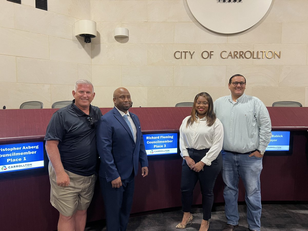 Congratulations to Richard Fleming on being sworn in to his seat on Carrolllton City Council….with Councilman Adam Polter, HD65 candidate Brittney Verdell and campaign manager Jordan Villarreal……

Elections have consequences…..

Sometimes they’re GOOD consequences ……..