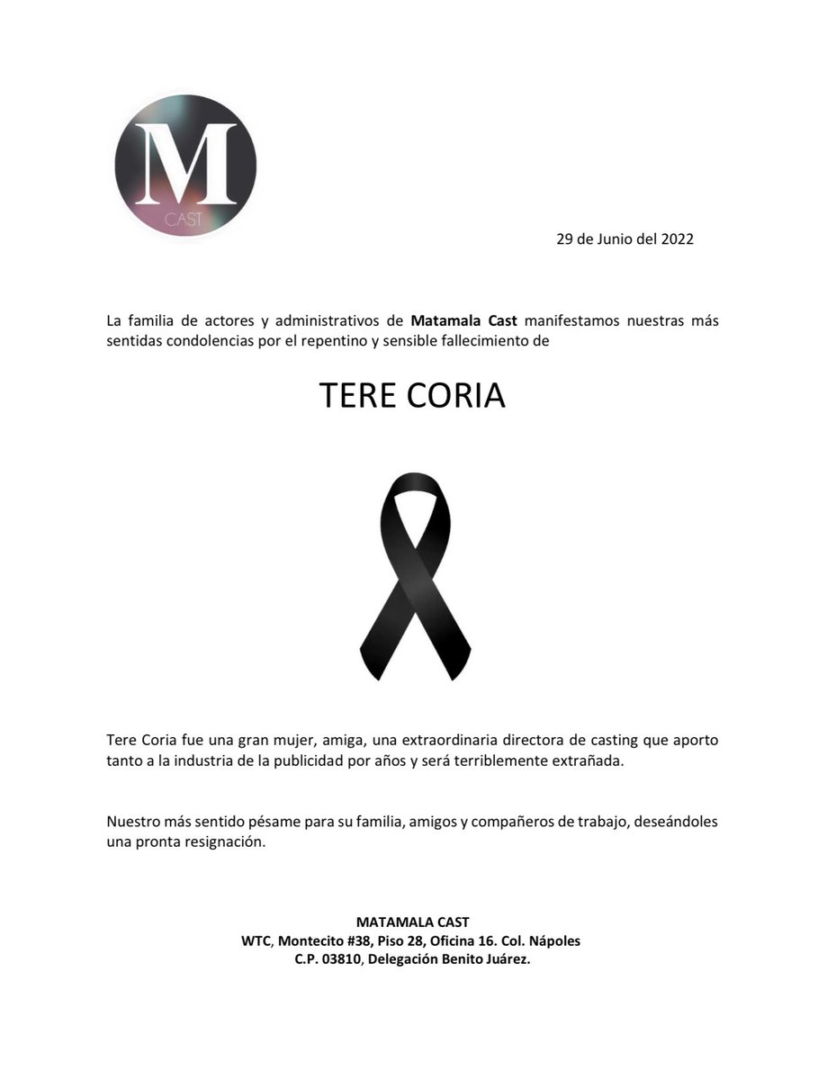 MatamalaCast's tweet photo. Te vamos a extrañar terriblemente @terecasting fueron más de 20 años de amistad y trabajo, gracias por todo tu cariño y apoyo. Esta es una gran pérdida para la industria y para todos los que te queríamos tanto ♥️✨ https://t.co/Uf07fqmvtz