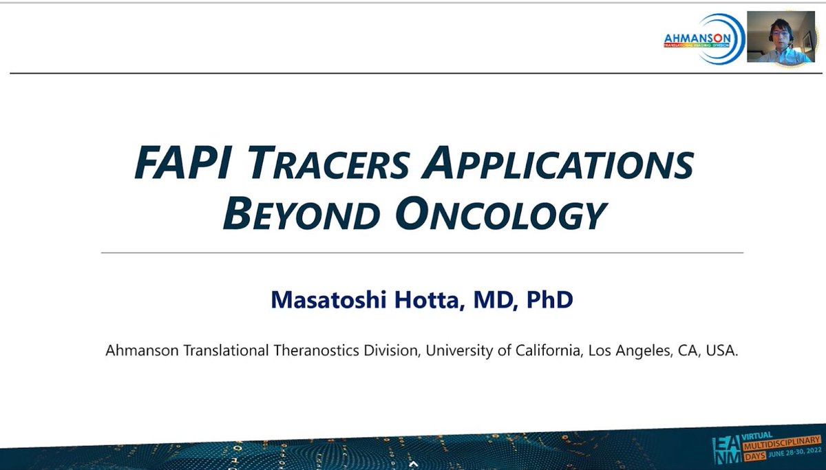 Gave a lecture at the EANM MDD!
eanm22.eanm.org/mdd/....
ヨーロッパ核医学会でFAPI PETの非腫瘍性疾患への応用に関して講演しました。FAPは活性化した線維芽細胞に発現するタンパク質で、それをPETで画像化することで、間質性肺炎、心筋梗塞、肝硬変などの評価に役立つ可能性があります。