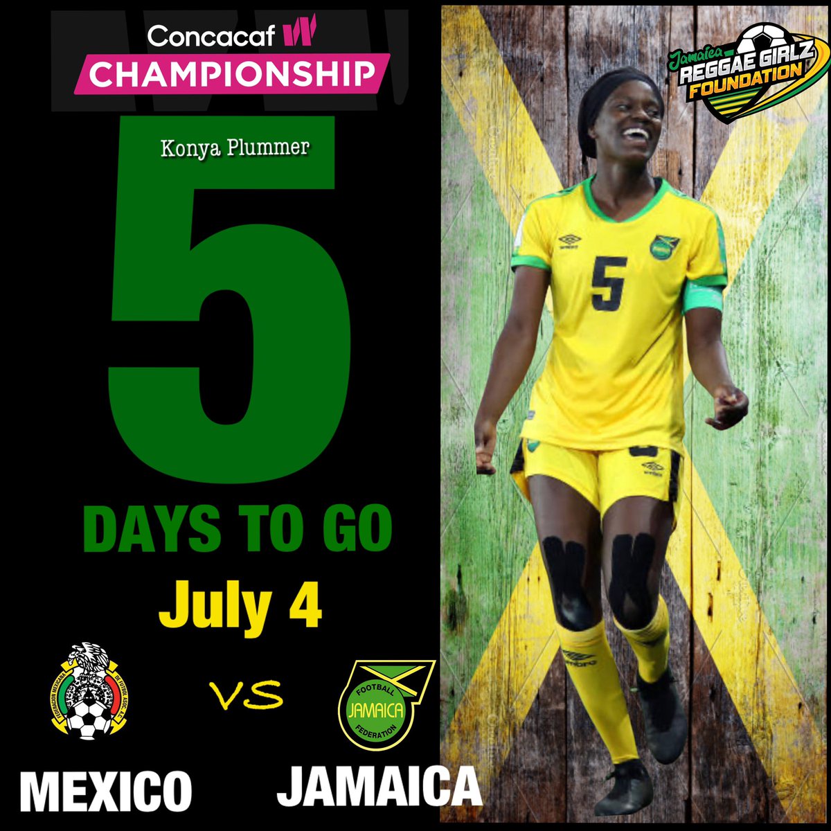Reggae_Girlz_F's tweet photo. π 5 DAYS TO GO π₯π₯
Mark your calendars to check out the Reggae Girlz first game of the 2022 @ConcacafW Championships in Monterrey, Mexico.
#ReggaeGirlz #JWNT #CONCACAFW #2022Championships #JFF_Football #WeBelong #Rooted2Rise #ReggaeGirlzFoundation https://t.co/crhnWqWMxe