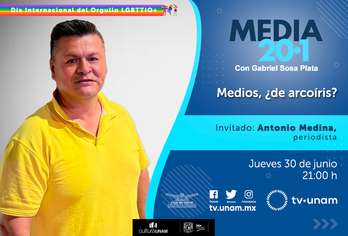 media20punto1's tweet photo. ¿La comunidad #LBGTTIQ+ está bien representada en los medios de comunciación? 

@antoniomedina41 y @telecomymedios hablarán sobre ello en #Media20punto1

📆 Jueves 30 de junio a las 21 h por @tvunam 

#DíaDelOrgullo https://t.co/4j5zdGg1zR