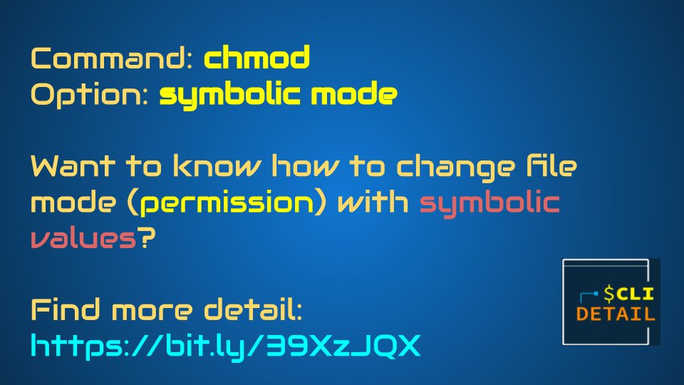 clidetail's tweet photo. Want to know how to change file #mode (#permission) with #symbolic values?

See https://t.co/qmNcyUnO5V

#opensource #commandline #hack #linux #chmod #bsd https://t.co/f9JLfhDPRZ