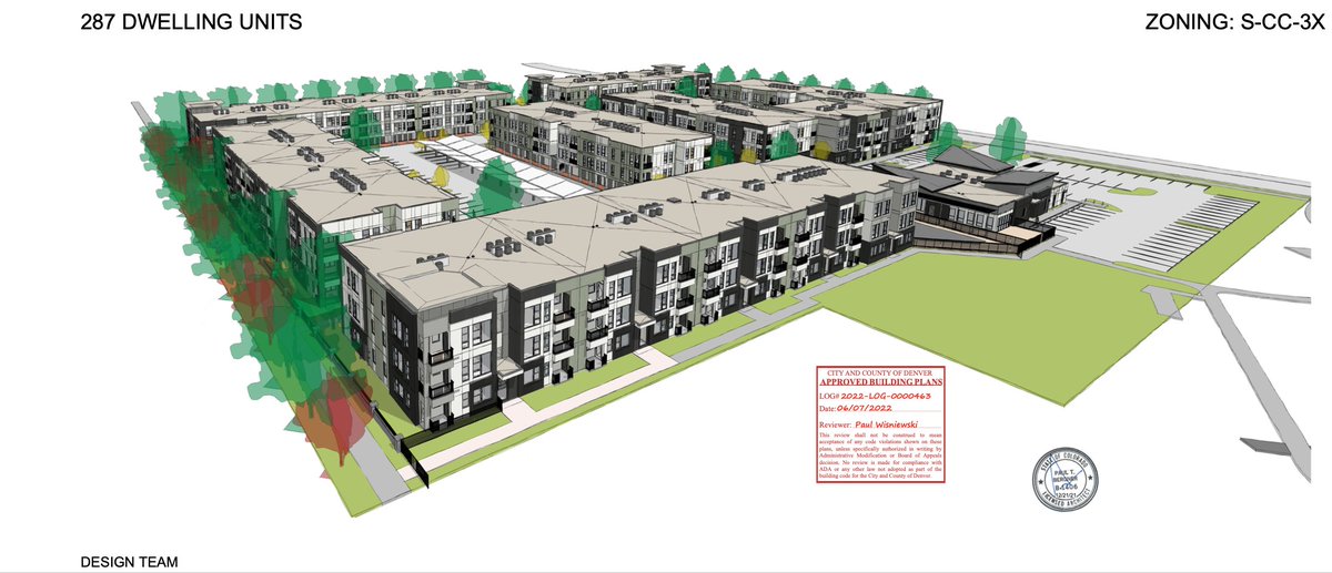 BuildUpDenver's tweet photo. Monaco and Evans, #Denver 80222 - a complex of 3-story multifamily buildings replace a vacant Kmart and surface parking. 6 residential buildings with a clubhouse and leasing office. 287 units in all (391 bedrooms) with 338 parking spots #BuildupDenver https://t.co/EbpfQBdihC