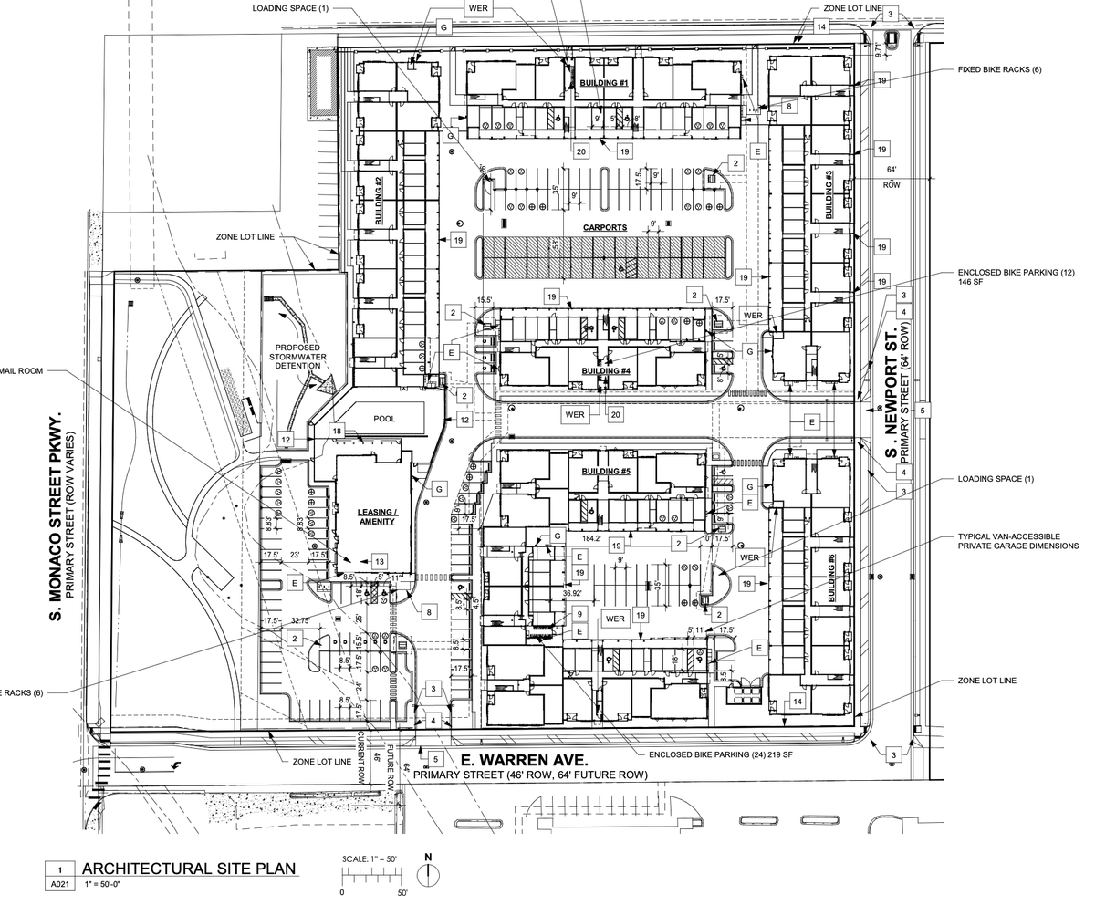 BuildUpDenver's tweet photo. Monaco and Evans, #Denver 80222 - a complex of 3-story multifamily buildings replace a vacant Kmart and surface parking. 6 residential buildings with a clubhouse and leasing office. 287 units in all (391 bedrooms) with 338 parking spots #BuildupDenver https://t.co/EbpfQBdihC