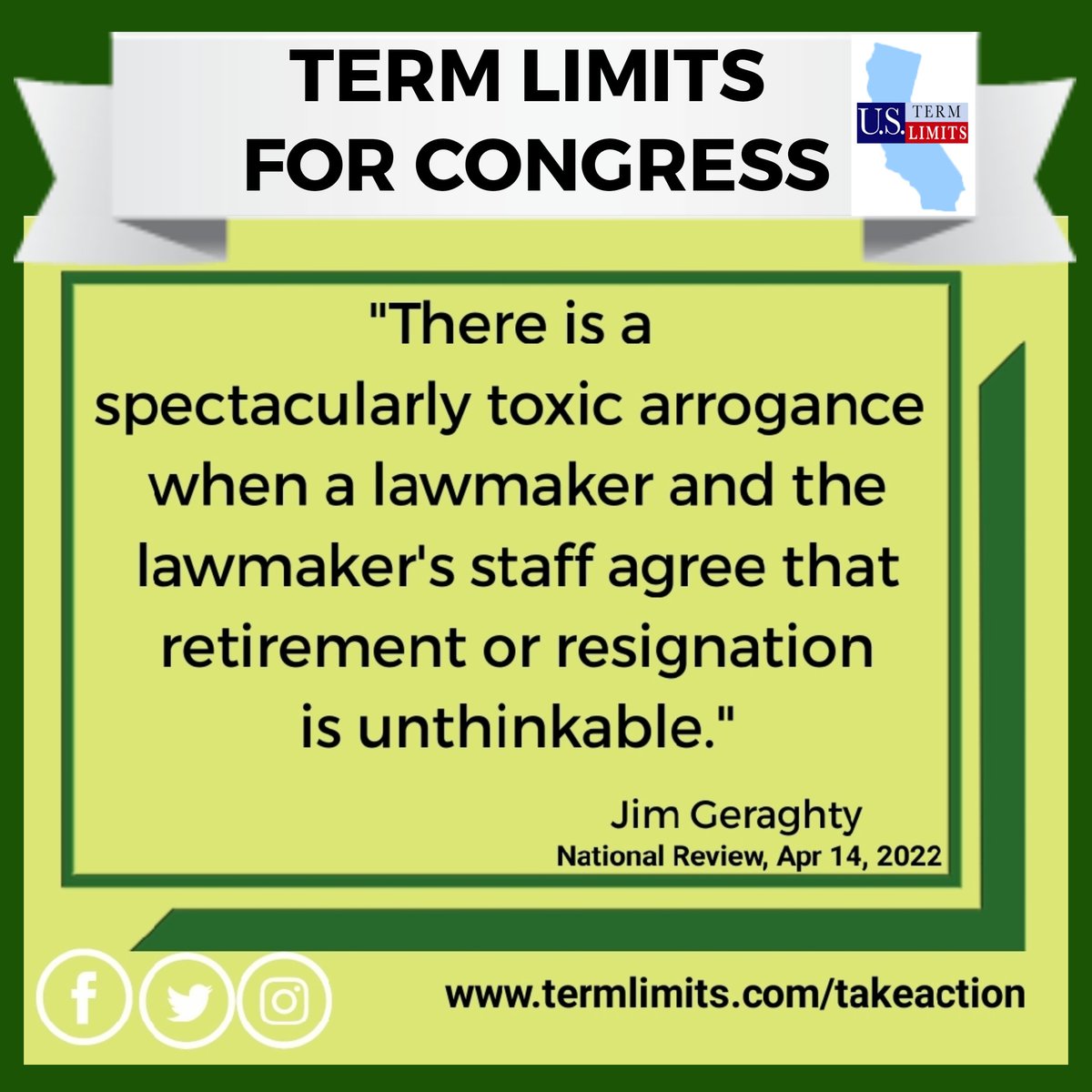 CA_USTermLimits's tweet photo. Amazing any one person can think so highly of themself. Rotating who leads is a part of #democracy. #Power #hoarding is not. Ensure we can always have the best in #DC with #TermLimits for #Congress.

#California #Democrat #GOP #Article5 https://t.co/hQtFd5ypul