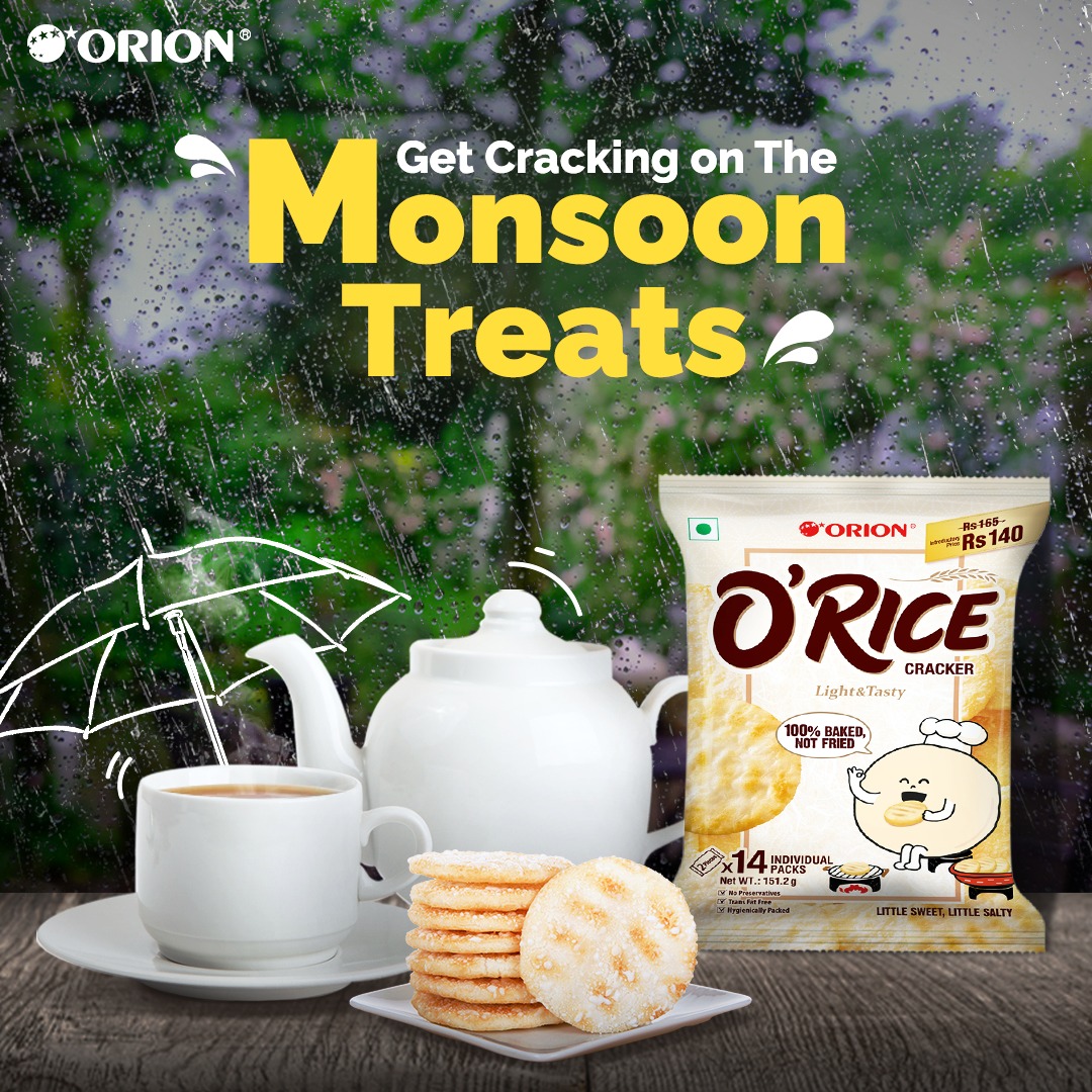InOrionChocoPie's tweet photo. The rains are here! Where are your monsoon cravings and your pack of O‘ Rice Crackers?
#Orion #OrionRiceCracker #ORice #Monsoon #Rains #Weather #Tea #TeaTime #MonsoonSnack #PerfectCombo #RainySeason https://t.co/wvb5Sl1Zgx