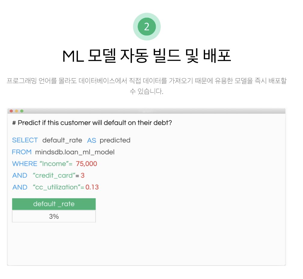 hmartapp's tweet image. 기존 MySQL 데이터베이스를 읽어와서 쿼리문만으로 인공지능 예측 모델을 자동으로 작성해주고 데이터 값을 예측/분류할 수 있게 해주는 AI 프로그램이 있네요! 😲!!! 물론 전문 분석은 분석가가 있어야겠지만, 소규모 팀에서 데이터 예측을 도입하는 첫 수단으로 좋을지도!

mindsdb.com