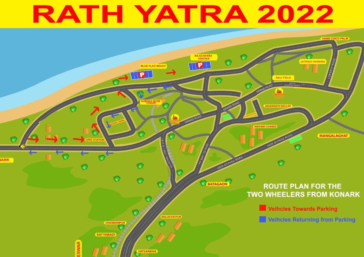 BholNarasingh's tweet photo. Wishing everybody a Happy Rathayatra. 
Route chart to Puri for 4-wheelers and 2-wheelers. https://t.co/NnywPU0YZv