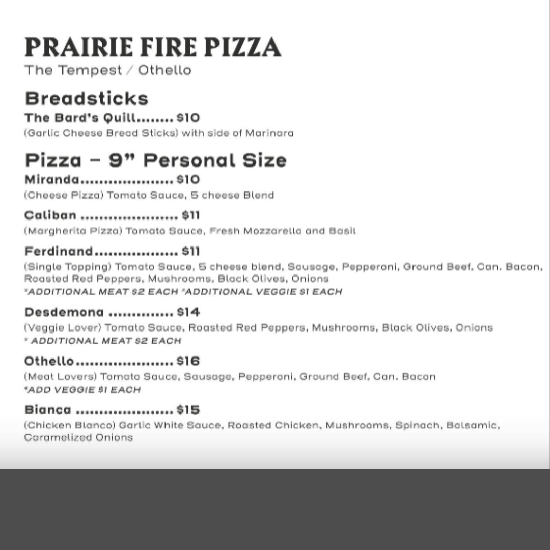 NEShakespeare's tweet photo. #ShakespeareOnTheGreen 2022 vendor spotlights!
One of our vendors this year is Prairie Fire Pizza! They have a full menu of themed pizzas! Come on out June 30th (today!) for the opening of "Othello", and try one (or more...) of their delicious pizzas!
https://t.co/AXBcR8szQw https://t.co/Zcuix55mQc