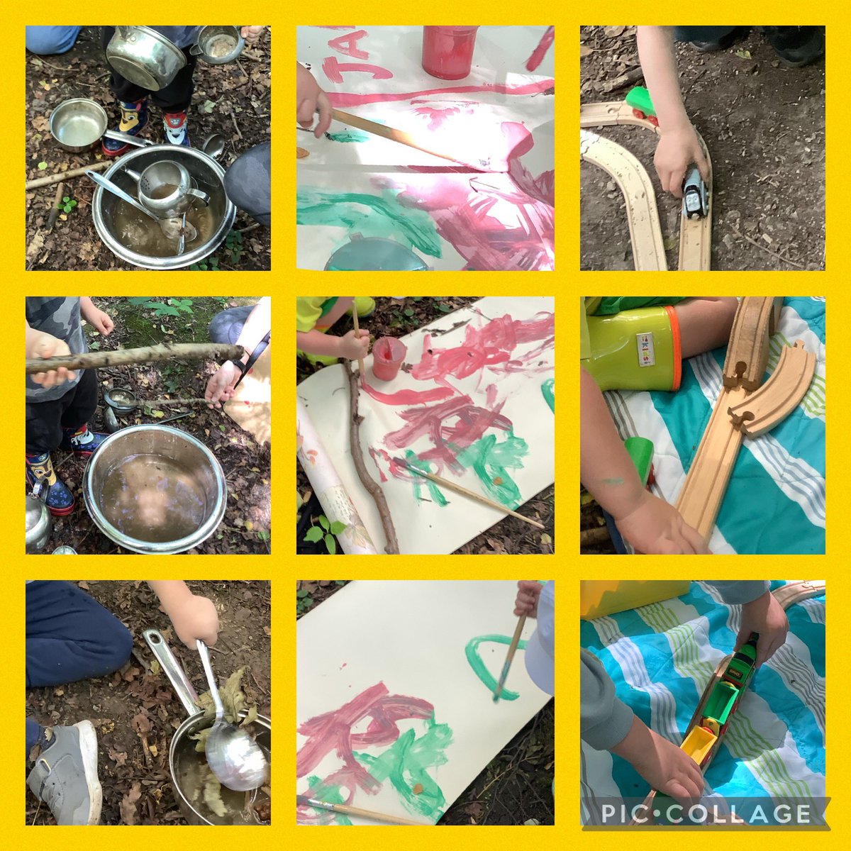 Our new FS1 friend had a great time on Play Shop 2! We enjoyed a woodland walk, made mud soup, painted animals and made train tracks across the forest floor! #EYFS #outdoorlearning @SHINEmulti