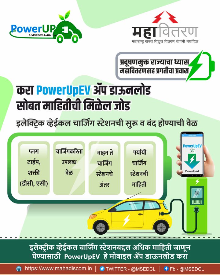 InfoGondia's tweet photo. इलेक्ट्रिक व्हेइकल्स चार्जिंग स्टेशनबाबत जाणून घेण्यासाठी प्लेय स्टोअर वरुन PowerUpEv अॅप डाऊनलोड करा.
#PowerUpEv https://t.co/FYAl2cpcjL