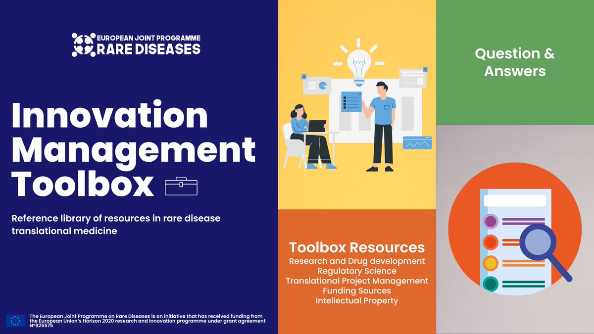 EatrisEric's tweet photo. 🧰 The @EJPRareDiseases Innovation Management Toolbox (IMT), a library of translational medicine resources on #RareDiseases, is now available. The technical &amp; #Regulatory guidance aim to support and empower #TranslationalResearchers.

👉 More here:  https://t.co/qHSr7n6317 #EJPRD https://t.co/T1cRC4Ulz7
