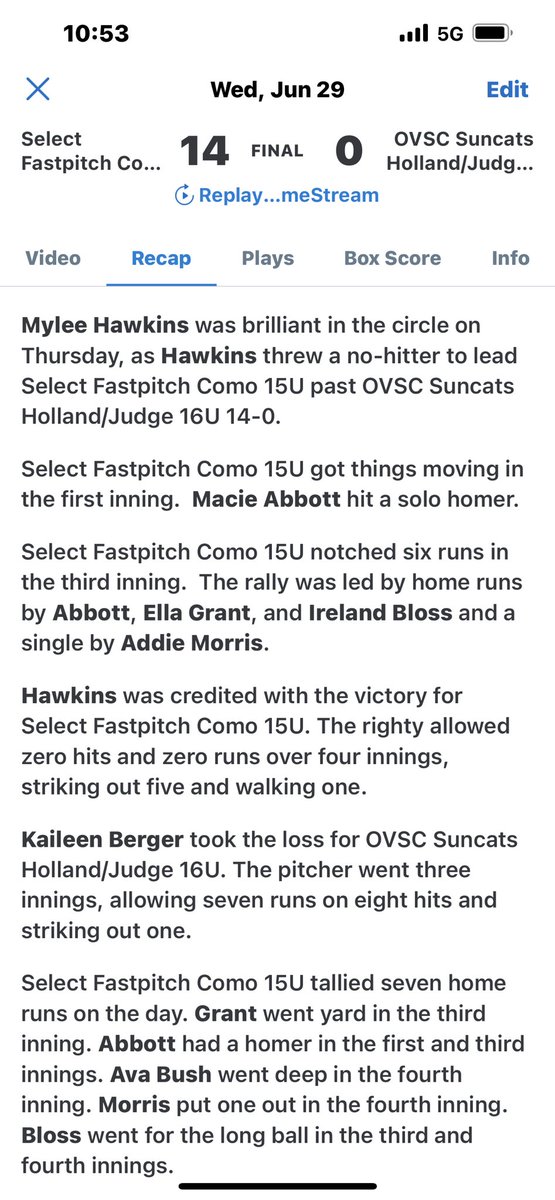 Select Fastpitch 16U Morris tweet media