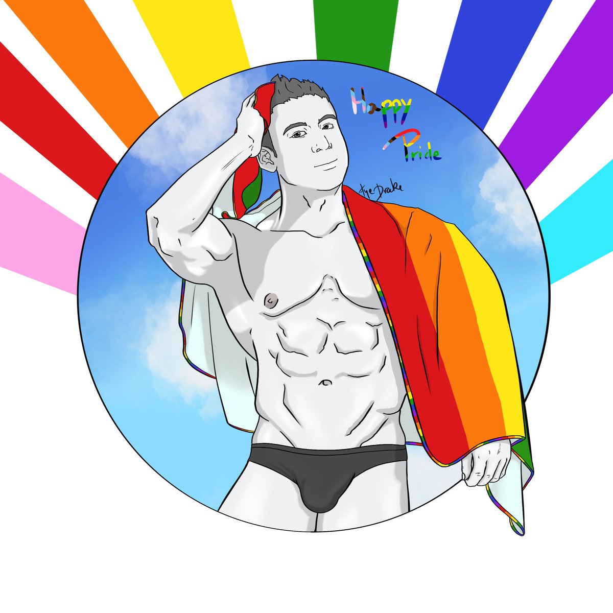 FyeDrake's tweet photo. Finally finished working on this before the end of pride month!! 

I was so happy to finally meet @RunSsm month. He’s such a nice guy. 

#イラスト　#ゲイ　#drawing #sketch #pride #hunk #japan #model #procreate #igart #illustration #rainbow #gay #queerart #art #digitalart #lgbtq https://t.co/ehIiZnclcf
