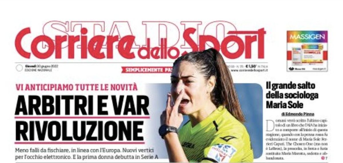 MicheTiraboschi's tweet photo. Maria Sole Ferrieri Caputi (@mariasole_fc, sociologist, @adaptland researcher) is set to become the first ever female referee in the men's Serie A this season 
(via @edmondo_pinna @CorSport) https://t.co/5ogGrZwOBu