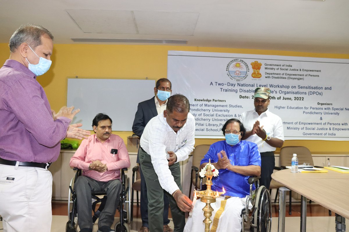 hinudi's tweet photo. During Inaugural function of A Two-Day Workshop on Sensitising and Training Disabled Peoples Organisations on 29th June 2022 organised by Higher Education for Persons with Special Needs, Pondicherry University and Department of Empowerment of Persons with Disabilities, MSJE, GoI https://t.co/j7vwH0dlwT