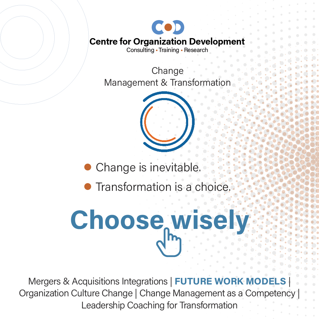 codhyd's tweet photo. COD CHANGE MANAGEMENT &amp; TRANSFORMATION PRACTICE

The world is VUCA and the future of work is happening now. Our FUTURE WORK MODELS Reimagine, rethink and redesign ways of working to keep you ahead.

Achieve the extraordinary – with COD. Get in touch to explore how we can help you https://t.co/49Km7M5I2z