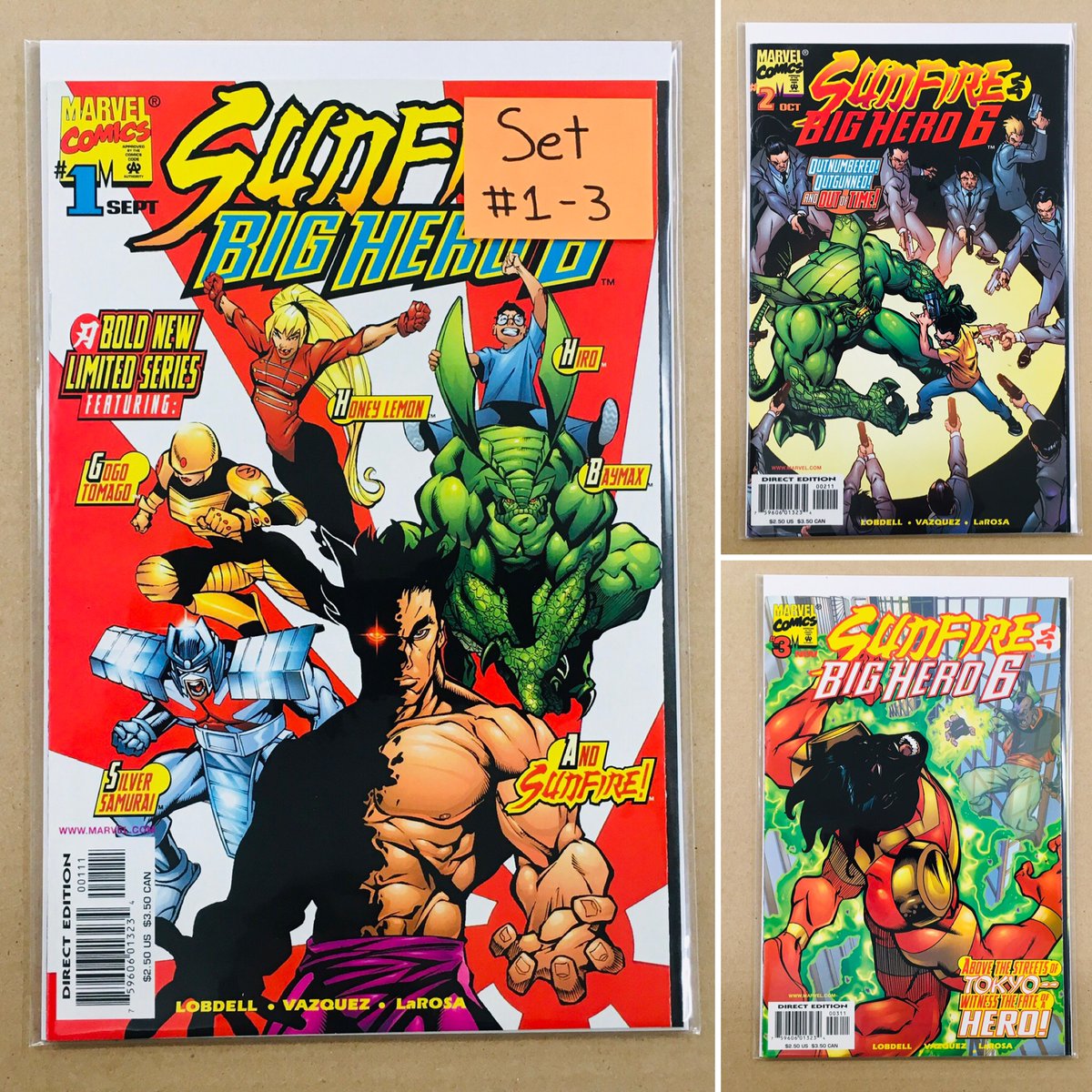 CosmicComicsLV's tweet photo. Complete #ComicSet of #Sunfire &amp; #BigHero6 added to the case.  The #FirstAppearance of the #BigHeroSix including #Baymax &amp; #HiroTakachiho. https://t.co/fxpeABZ9Pk