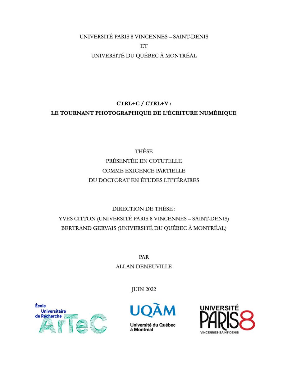 Après 45 (longs) mois de recherche, je dépose (enfin) aujourd'hui ma thèse de doctorat 🥳
Merci à toutes celles et ceux qui m'ont apporté un soutien indispensable pendant ces dernières années.

Oui, j'ai bien fait une thèse sur le copier-coller 🙃