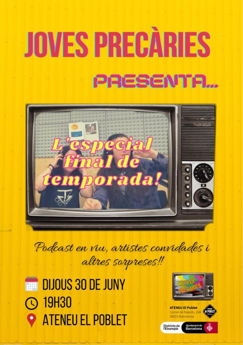 Ens entristeix dir-vos que es l'últim programa de la temporada...

Però com és en VIU (si, en físic. No a través d'un ordinador) i amb moltes sorpreses, creiem que us encantarà!!

No t'ho perdis i sigues l'enveja de les teves amistats 😉