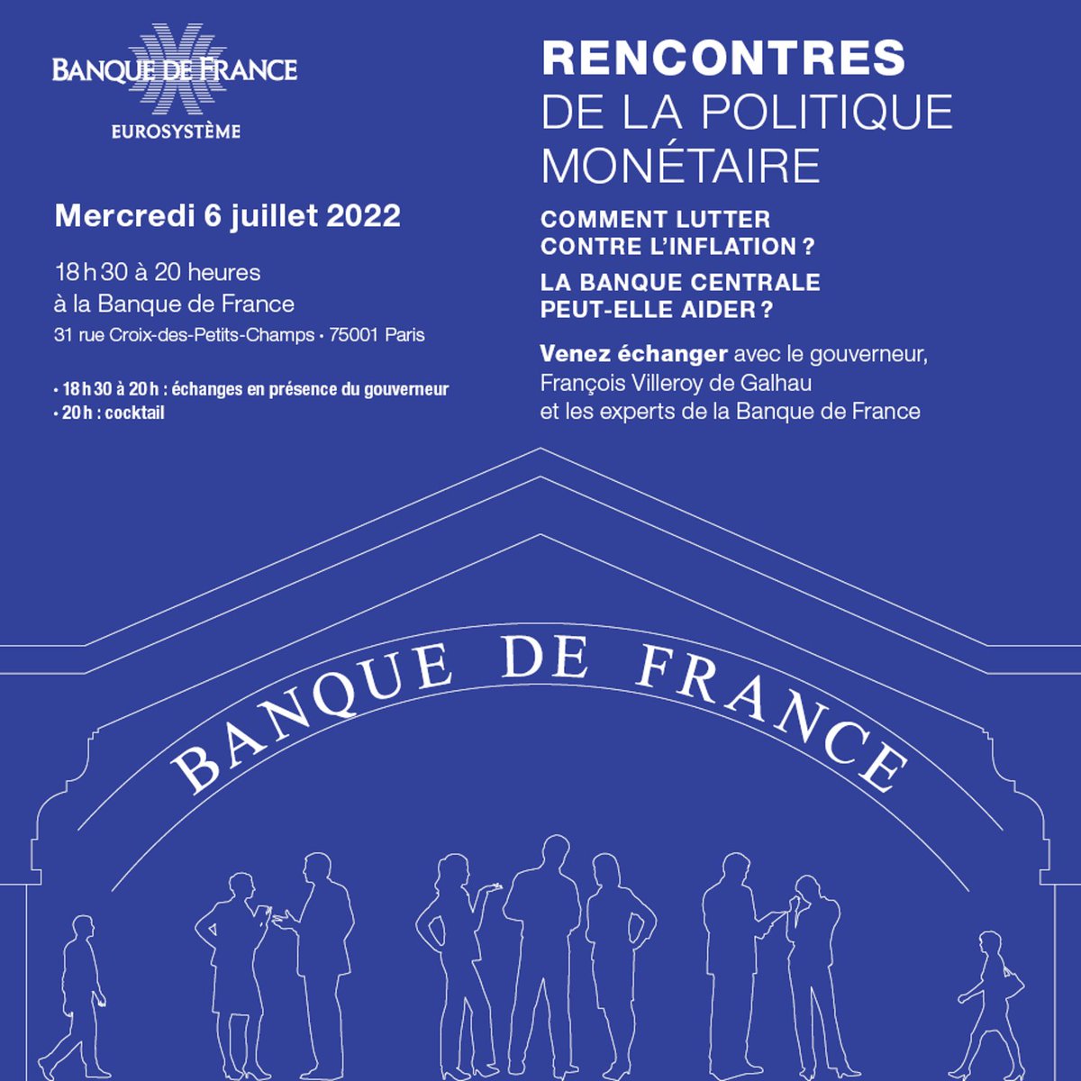 banquedefrance's tweet photo. 🚨 Venez échanger avec le Gouverneur à l'occasion des rencontres nationales de la politique monétaire (#RNPM2022) !
De nombreuses thématiques de l'actualité économique seront abordées (hausse des prix, l'inflation et ses conséquences).
🗓️ 6 juillet 2022
👉 https://t.co/hceULq4kQL https://t.co/iYKCczduFs