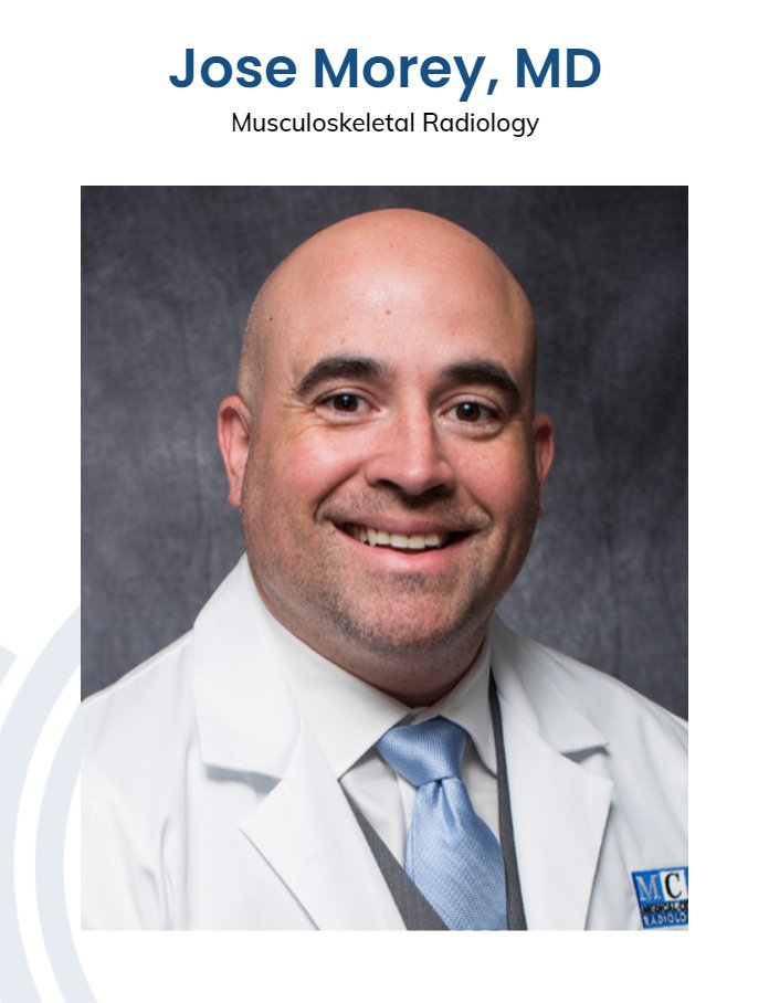 Meet MCR Musculoskeletal Radiologist Jose Morey, MD. mcrrads.com/jose-morey-md.… #MeetOurTeam #MedicalCenterRadiologists #mskradiology #radiology #MusculoskeletalRadiology