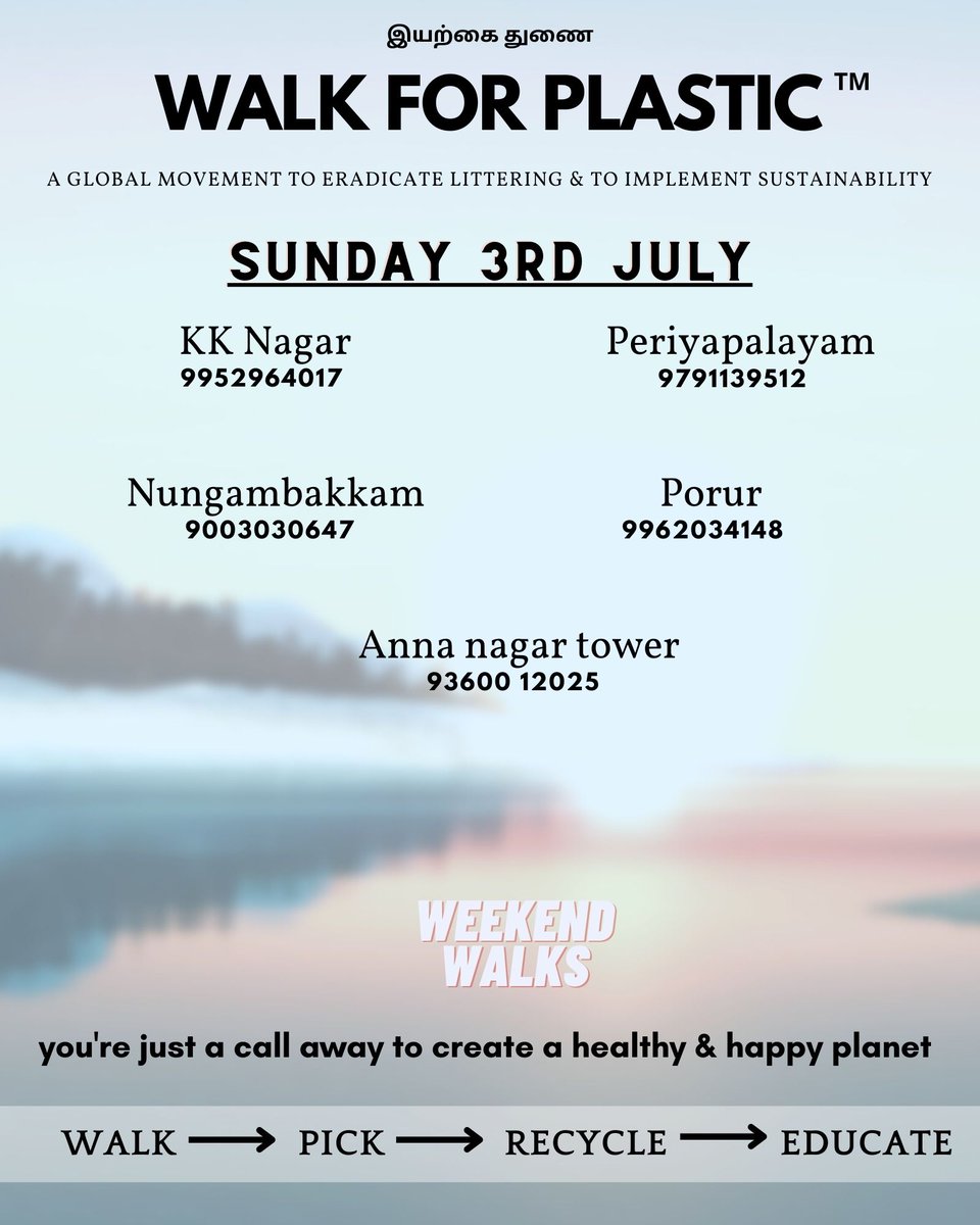 WalkForPlastic's tweet photo. Coming weekend walk plans❤️
Let's together reshape this world towards sustainability and understand more about nature ❤️
(1/2)
#walkforplastic #plasticrecycle #Chennai #tamilnadu #plasticpollution #plastic_payanam #plasticrecycle #oceanawareness #nature #environment https://t.co/oeRsKW2f3v