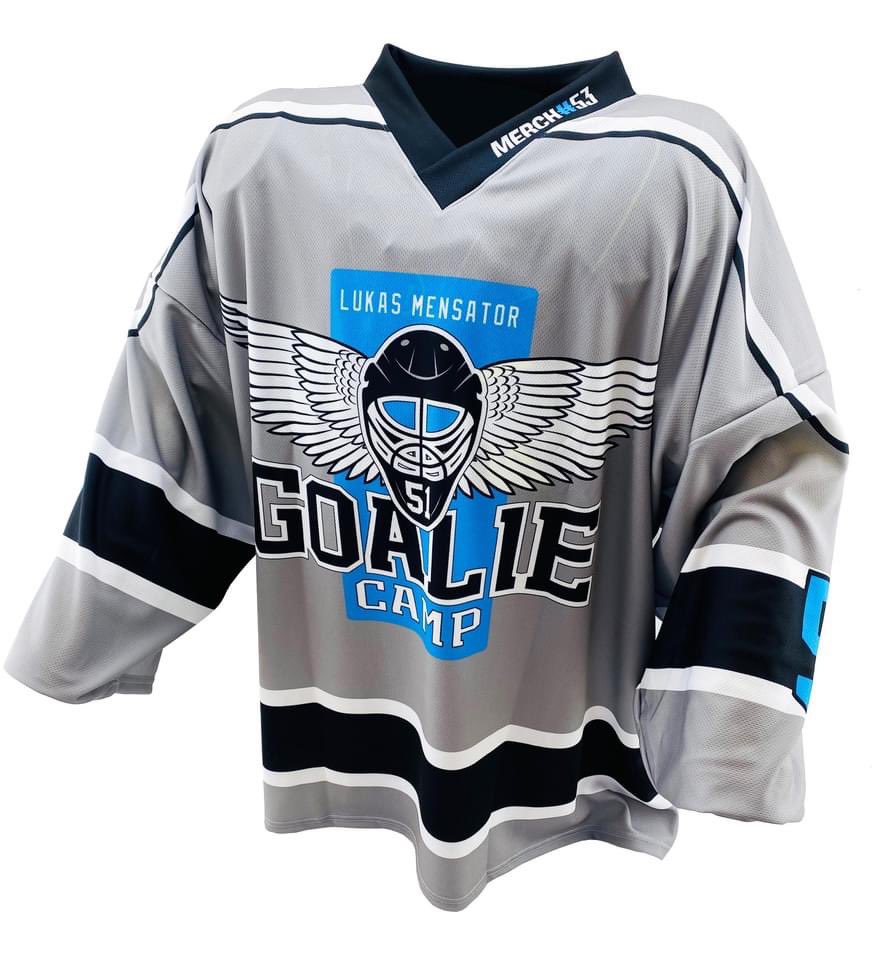 Merch53's tweet photo. Nový design pro hokejový kemp Lukáše Mensátora 
#jersey #tshirt #goalie #merchandise https://t.co/gdBcMEPqTf