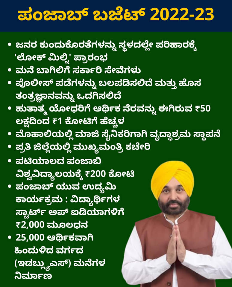 AAPMysuru's tweet photo. ಪಂಜಾಬ್‌ ಸಿಎಂ ಭಗವಂತ್‌ ಮಾನ್‌ ನೇತೃತ್ವದ ಎಎಪಿ ಸರ್ಕಾರವು ಮೊದಲ ಬಜೆಟ್‌ನಲ್ಲಿ ಹಲವು ಜನಪರ ಯೋಜನೆಗಳನ್ನು ಘೋಷಿಸಿದೆ.
Aam Aadmi Party government of Punjab, led by Chief Minister, Bhagwanth Mann, has in its first budget, announced many pro people schemes.
#AamAadmiParty #AAP #AapMysuru #Mysore https://t.co/GQT1fShZJp