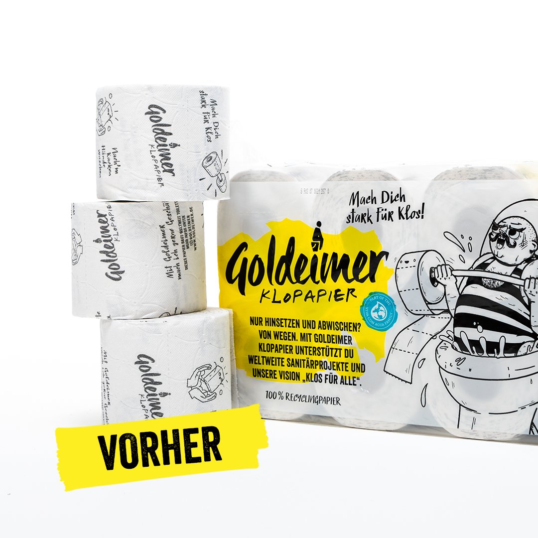 goldeimer's tweet photo. Neues Design, weniger Druck auf den Rollen, mehr Motivvielfalt, 20% weniger Verpackungsmaterial – das ist das neue #Goldeimer #Klopapier 🧻🥳
Jetzt bestellen auf https://t.co/oKPy8LUVbr https://t.co/bhSRtJG5RD
