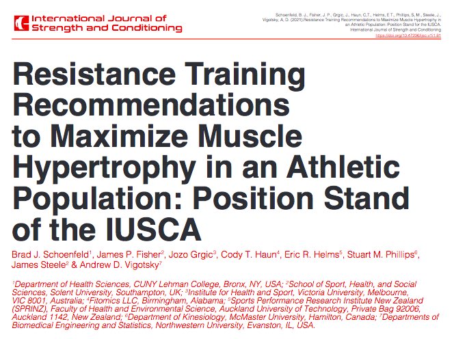 Resistance Training Recommendations to Maximize Muscle Hypertrophy in an Athletic Population: Position Stand of the IUSCA

✅Load
✅Volume
✅Frequency
✅Rest interval
✅Exercise selection
✅Set end point
journal.iusca.org/index.php/Jour…