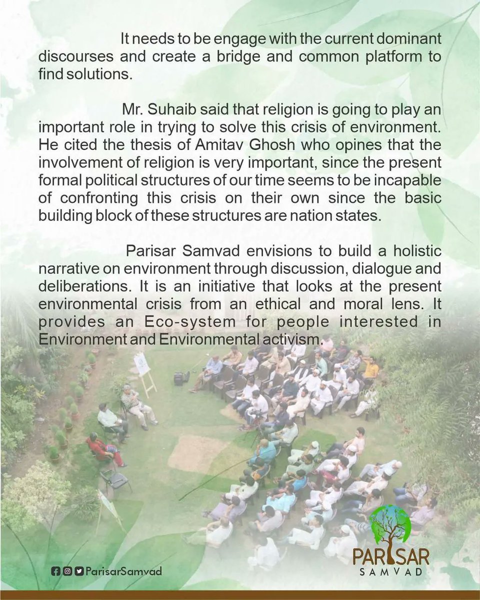 ParisarSamvad's tweet photo. Parisar Samvad Launch - 5th June (World Environmental Day) 

The only way forward if we are going to improve the quality of the Environment, is to get everybody involved. - Richard Rogers

#EnvironmentalDialogue 
#WorldEnvironmentDay https://t.co/eIuNJqVstQ