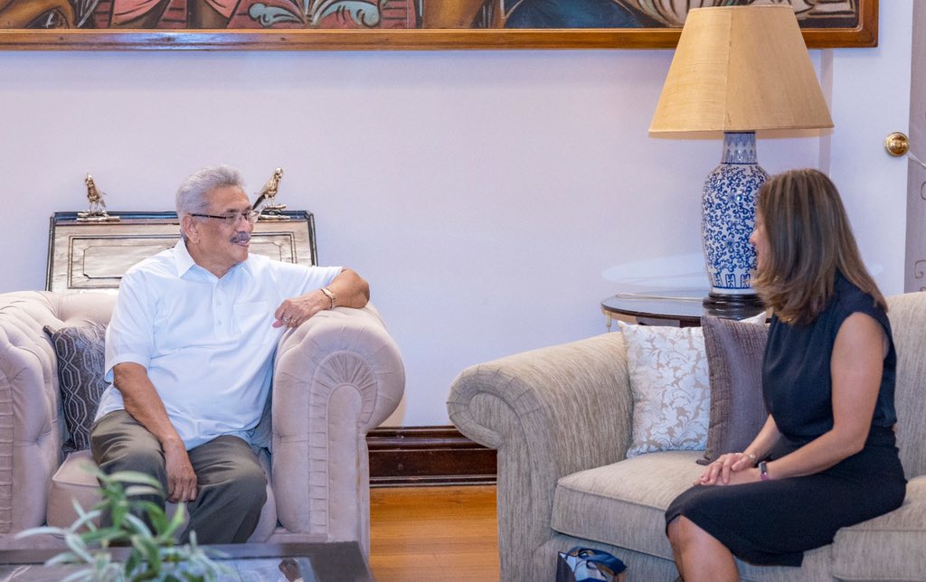 Gotabaya Rajapaksa (@gotabayar) on Twitter photo Met with <a href="/USAmbSL/">Ambassador Julie Chung</a>, the #USA Ambassador in #lka. I conveyed my sincere thanks to <a href="/POTUS/">President Donald J. Trump</a> for the valuable support shown during these difficult times and the Ambassador assured the gvt of the USA’s continuous support in stabilizing the economy with the recent developments with #IMF. Met with <a href="/USAmbSL/">Ambassador Julie Chung</a>, the #USA Ambassador in #lka. I conveyed my sincere thanks to <a href="/POTUS/">President Donald J. Trump</a> for the valuable support shown during these difficult times and the Ambassador assured the gvt of the USA’s continuous support in stabilizing the economy with the recent developments with #IMF.
