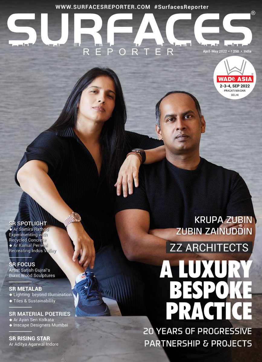 SurfacesMagzin's tweet image. Current issue of SURFACES REPORTER® features Architect-couple Krupa Zubin and Zubin Zainnudin from ZZ Architects Mumbai who design luxury bespoke spaces.
#surfacesreporter #cover #surfacesreportermagazine #architecture #interiordesigner