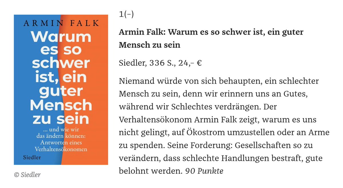 Excited to see @Armin_Falk's new book be ranked 1st on this prestigious list. Very well deserved! zeit.de/2022/27/buchem…