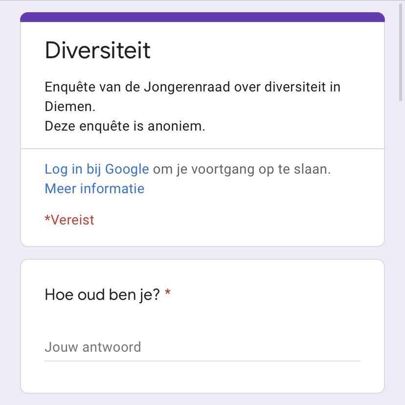 Wij zijn benieuwd naar jullie mening over diversiteit, en hebben hierover een vragenlijst gemaakt! Als je deze invult help je ons, kan je je mening geven en maak je kans op 1 van de VVV cadeaubonnen t.w.v 20,-! De link naar de vragenlijst: forms.gle/2QJS6qp6ZUX7fV…