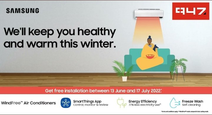 BeatzSmesh's tweet photo. @947 @SamsungSA @947 #SamsungWindFree 
A samsung's new range of Wind-Free Air conditioner's are available now and comes with FREE installation between 13 june and 17 july,So that you can SAVE and keep warm this Winter!!! https://t.co/VzEAIufKK0