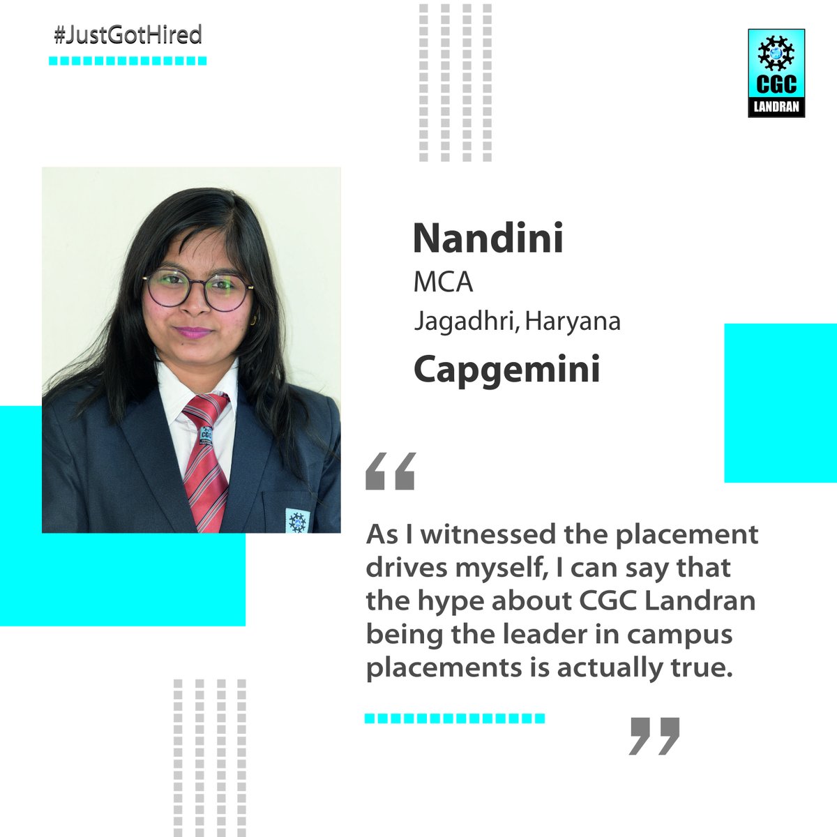 CGCPunjab's tweet photo. “#CGCLandran actually makes us #students capable of securing the best of #employment opportunities and in-turn make our parents extremely proud”, shares #MCAStudent Nandini.
#GettingStudentsPlaced #LeaderInCampusPlacements #CGCLandran #BestMCACollege #ApplyNow #Punjab https://t.co/Iv1BAmsYfe