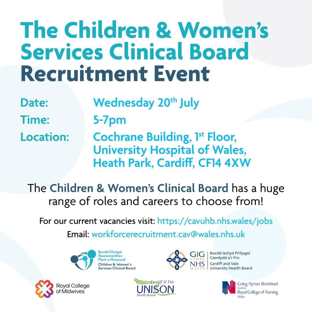 Looking for a career change or new job in the NHS? Come along & join us - we have a range of roles available;Nursing (Adult & Children’s), Midwifery, AHP, Admin, HCSW, Health Visiting and many more! Cakes, refreshments & some free gifts available too! Learn more about us! @CV_UHB