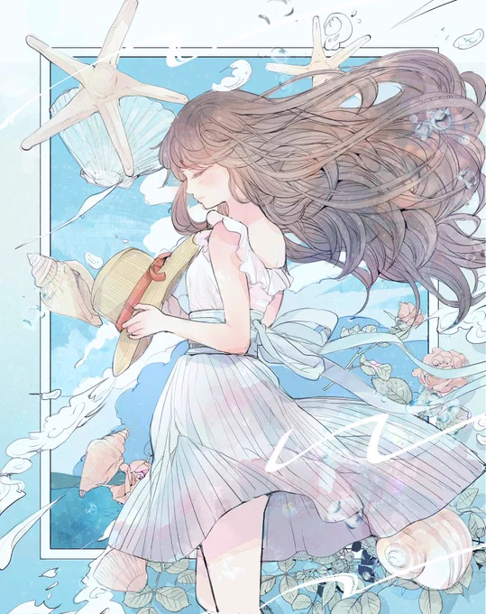 #暑いから涼しそうな画像を貼る 

涼しげな夏乙女イラストの再掲です😊

#新規フォロワーさん向けに過去作を上げてみる 
#ド直球にいいますがフォローしてください 