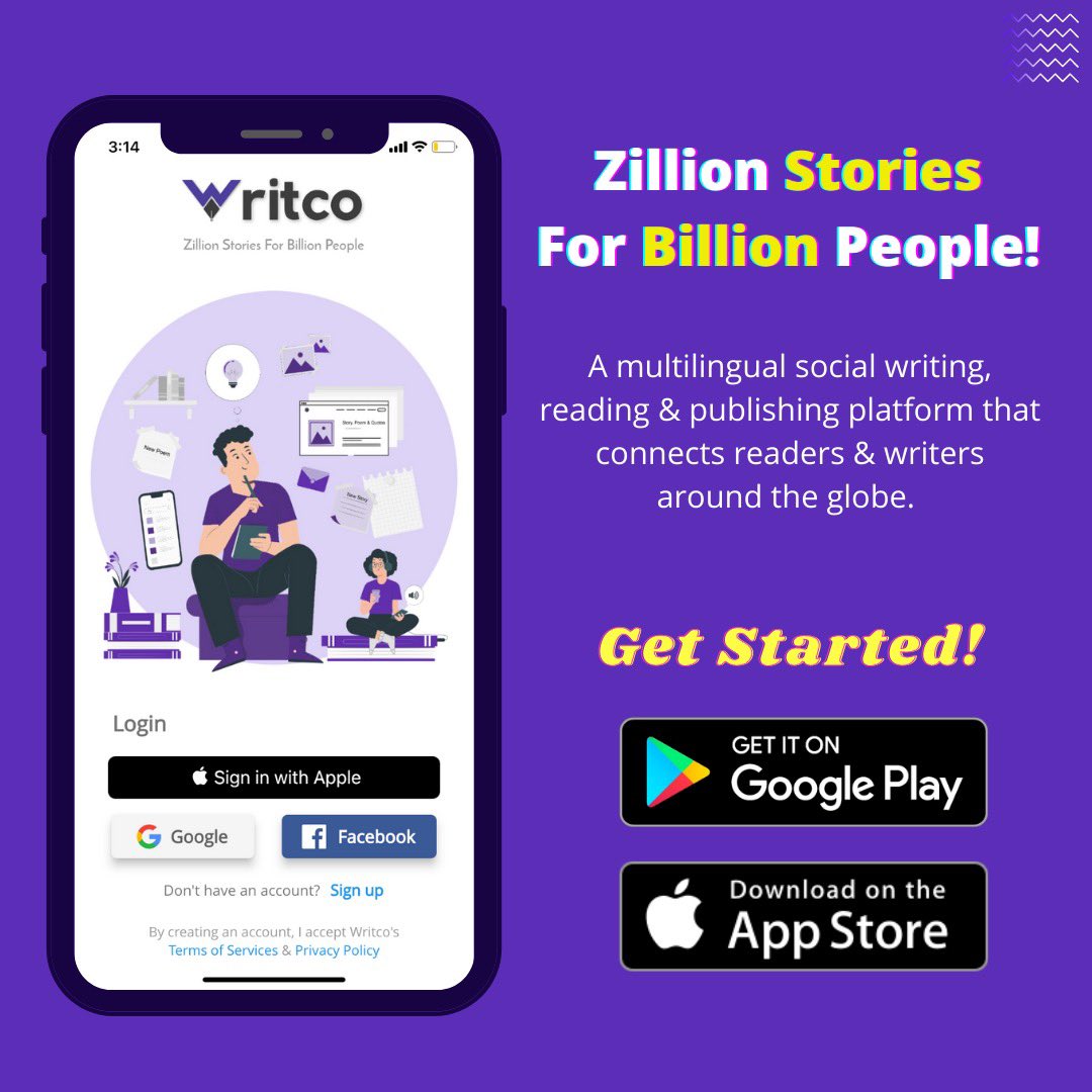 WritcoApp's tweet photo. Looking for best writing &amp; reading app? 
Writco is a multilingual social writing &amp; reading platform that connects readers &amp; writers around the globe! 

Check out to know more : https://t.co/Cio823EEtP
Participate in contest and win cash rewards!
#Writco #WritcoApp #BestWritingApp https://t.co/03RcyiMojd