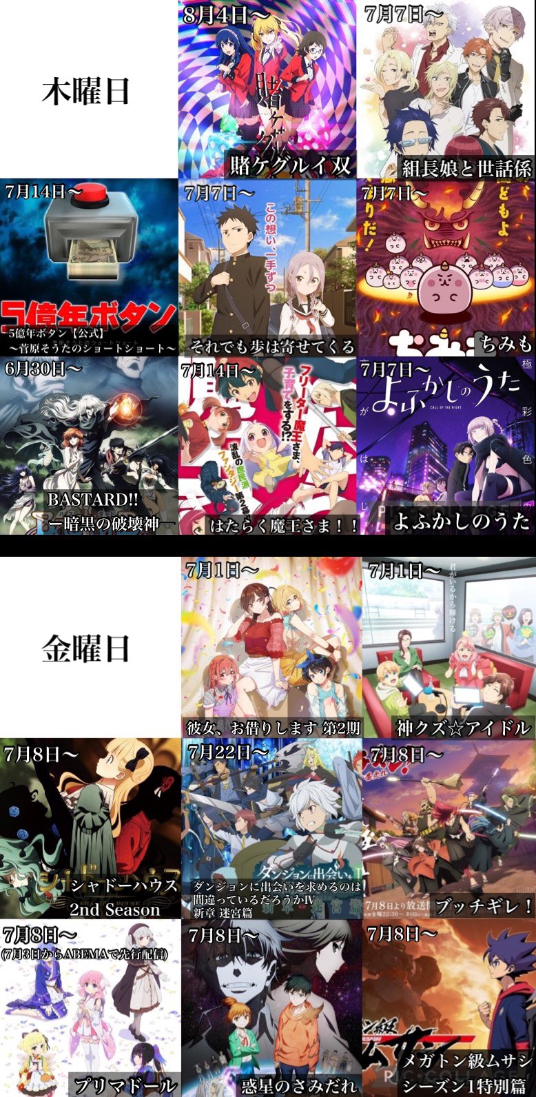 とあるん 22年夏アニメ一覧の最終版です 曜日別 T Co Rjnccgtgxc Twitter