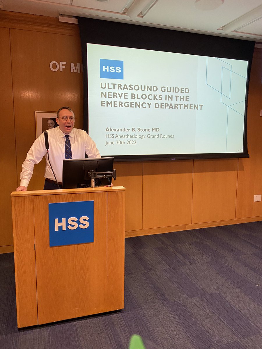 Awesome Grand Rounds by @alexbstone on ultrasound-guided nerve blocks in the ED and the opportunities for collaboration between emergency and anesthesia physicians to improve acute pain management of our patients! Thank you! @HSSAnesthesia @HSSProfEd