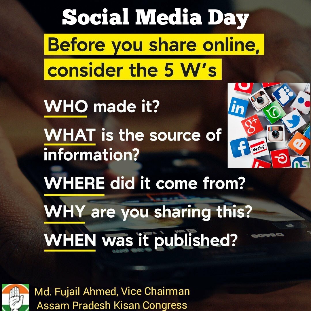 Happy #SocialMediaDay to all.

Let us pledge to be more sensible,logical,factual,responsible & positive on SM platforms.

When used righteously, Social media can be a great source of Information, Education & Communication. 
#SocialMediaDay2022 

@BhupenKBorah