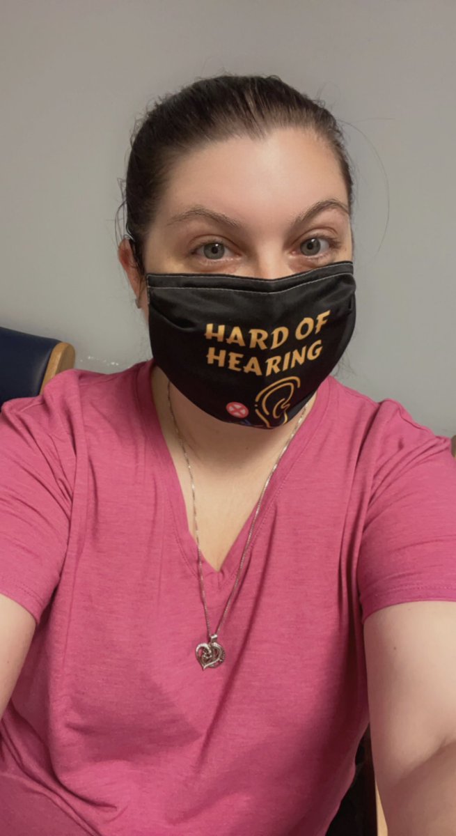 This is the mask I wear, &amp; medical staff STILL talk too low, or in a way I can’t hear them. I have to repeatedly ask them to repeat themselves. It’s mind blowing with this visual reminder,they still put no effort into communicating. #hearingimpaired #chronicillness #hardofhearing