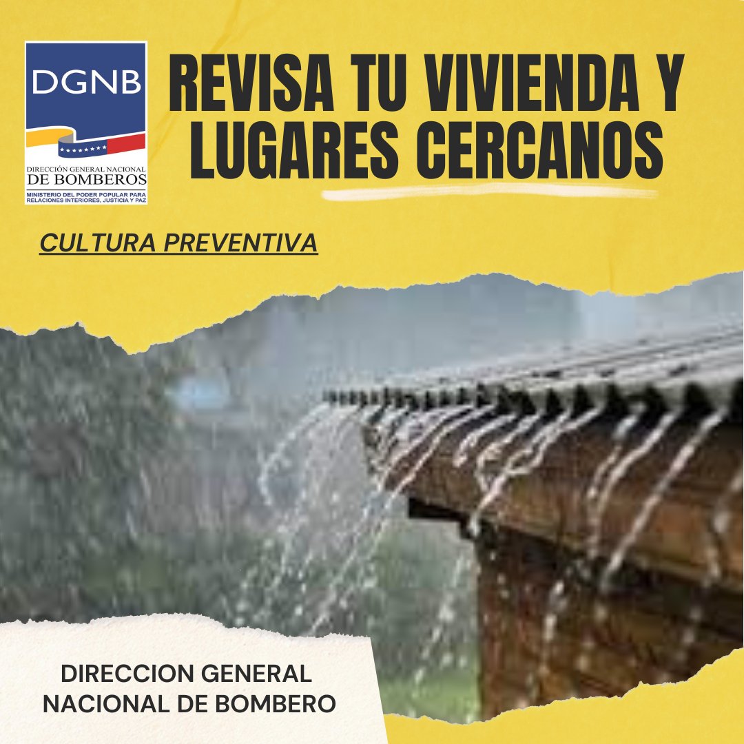 DGNBEnLinea's tweet photo. #30Jun #PrevencionEnTiempoDeLluvias

- Revisa tu vivienda y lugares cercanos.

@MIJP_Vzla
@CeballosIchaso1
@cperezampueda
@VGRPC_ 
@FBomberos

#BomberosNacionales
#FrentePreventivo
#Lluvias https://t.co/dXHGfyiyr4