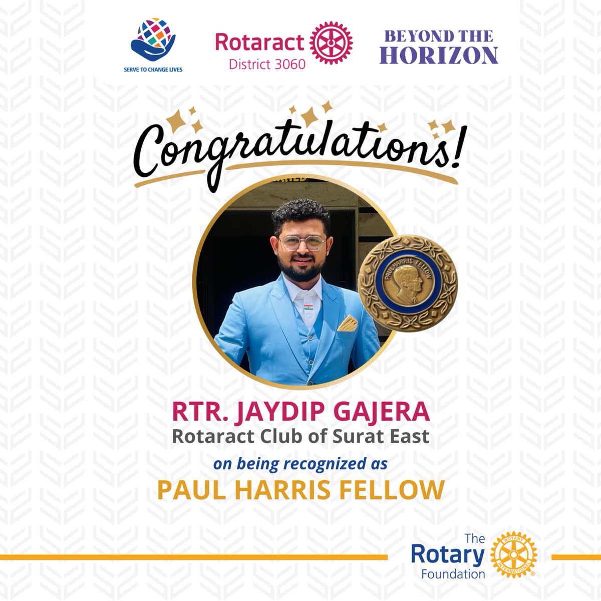 We, 𝐑𝐨𝐭𝐚𝐫𝐚𝐜𝐭 𝟑𝟎𝟔𝟎 feel immense pleasure to share the contribution of 𝐑𝐭𝐫. 𝐉𝐚𝐲𝐝𝐢𝐩 𝐆𝐚𝐣𝐞𝐫𝐚, 𝐑𝐨𝐭𝐚𝐫𝐚𝐜𝐭 𝐂𝐥𝐮𝐛 𝐨𝐟 𝐒𝐮𝐫𝐚𝐭 𝐄𝐚𝐬𝐭 towards The Rotary Foundation.
Let’s congratulate him on being recognised as 𝐏𝐚𝐮𝐥 𝐇𝐚𝐫𝐫𝐢𝐬 𝐅𝐞𝐥𝐥𝐨𝐰.